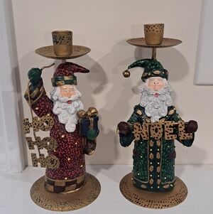 Vintage 90s Kmart Whimsical Cottagecore Santa Candlesticks, Set Of Two.